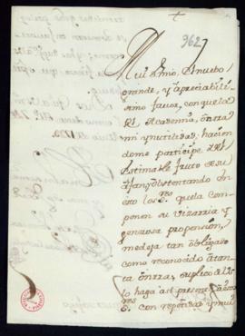 Carta de José Ventura de Bilbao la Vieja a Vincencio Squarzafigo de agradecimiento por el envío d...