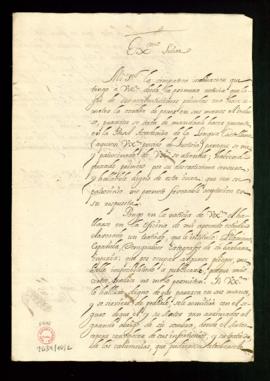 Carta de Alonso Crespo de la Pinilla al duque de Escalona con la que remite un escrito con sus re...