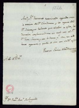 Carta de Vicente García de la Huerta a Francisco Antonio Angulo con la que remite los reparos que...