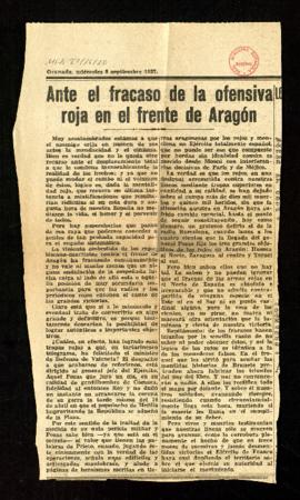 Ante el fracaso de la ofensiva roja en el frente de Aragón