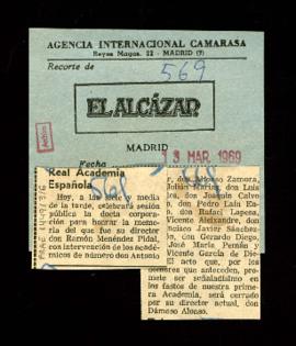 Recorte del diario El Alcázar con la noticia Real Academia Española
