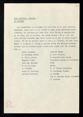 Copia de la carta enviada a la duquesa de Montoro con motivo de su boda junto con el recuerdo con...