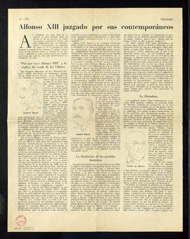 Alfonso XIII juzgado por sus contemporáneos, revista Criterio