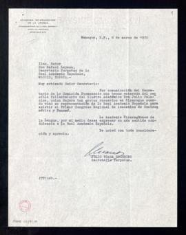 Carta de Julio Ycaza Tigerino, secretario de la Academia Nicaragüense de la Lengua, a Rafael Lape...
