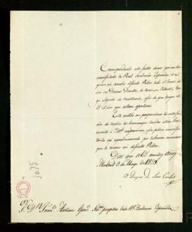 Carta del duque de San Carlos, [José Fernando de Carvajal y de Queralt], a Fran[cis]co Antonio Go...