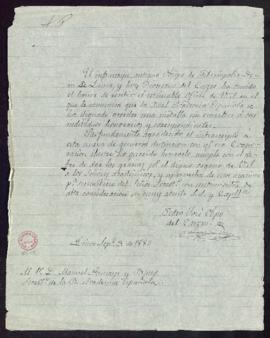Carta de Pedro José Tordoya, diocesano del Cuzco, a Manuel Tamayo y Baus en la que acusa recibo d...
