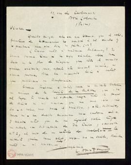 Carta de Luis Bonafoux a Melchor Fernández Almagro en la que le pregunta si conoce a Madame Delau...