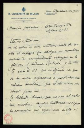 Carta de Bernardo Sanvisenti  en la que agradece el envío de la comunicación de su nombramiento c...
