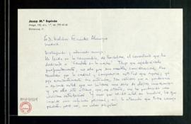 Carta de Josep M.ª Espinàs a Melchor Fernández Almagro en la que le agradece el comentario que ha...
