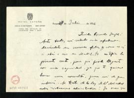 Carta de Melchor Fernández Almagro a Ricardo Jaspe en la que le pide su opinión sobre la ley del ...