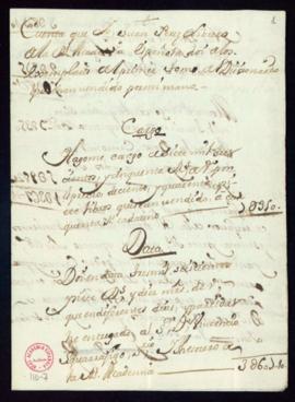 Cuenta de Juan Pérez de los ejemplares del primer tomo del Diccionario que ha vendido por su mano