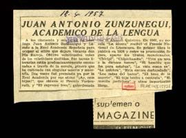 Juan Antonio de Zunzunegui, académico de la Lengua; Don Juan Antonio Zunzunegui, académico de la ...