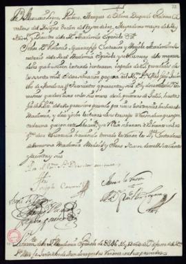 Orden de Mercurio Fernández Pacheco del libramiento a favor de Jacinto de Mendoza de 346 reales y...