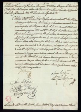 Orden del marqués de Villena del libramiento a favor de Antonio Ventura de Prado de 320 reales de...