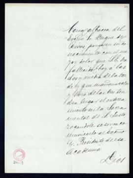 Carta de Adrián Igualada al secretario [Emilio Cotarelo] del fallecimiento del duque de Rivas con...