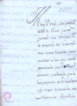 Minuta de la carta [de Francisco Antonio de Angulo] a Antonio M[a]rt[íne]z Salazar con la que le ...