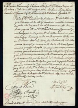 Orden del marqués de Villena del libramiento a favor de Francisco Antonio Zapata de 1477 reales d...