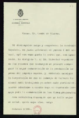 Minuta de la carta del secretario a Amalio Gimeno en la que le indica que la junta oyó su carta y...