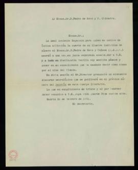 Copia sin firma del oficio de pésame del secretario [Emilio Cotarelo] a Pedro de Novo y F[ernánde...