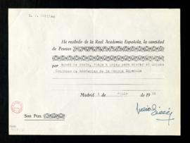 Recibo de Julio Guillén de 20 000 pesetas para viajar a Quito al Quinto Congreso de Academias de ...