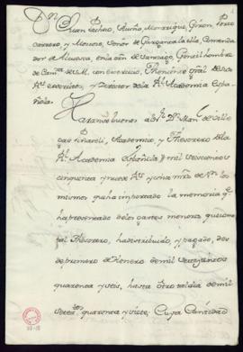Orden de abono de 1659 reales de vellón a favor de Manuel de Villegas y Piñateli