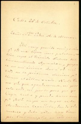 Carta de Juan Valera a Pedro Antonio de Alarcón en la que le ofrece su voto para la candidatura d...
