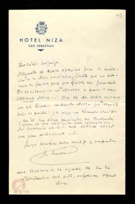 Carta de Amezúa a Urquijo en la que adjunta el texto y descripción de las tarjetas de invitación ...