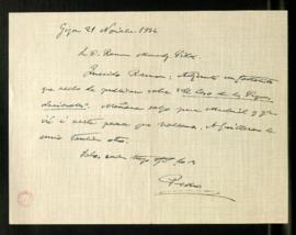 Carta de Pedro Pidal a Ramón Menéndez Pidal con la que le remite un folleto que acaba de publicar...
