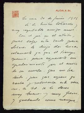 Carta de (ileg.) Sánchez a Emilio Cotarelo expresando su agradecimiento por el envío de su novela