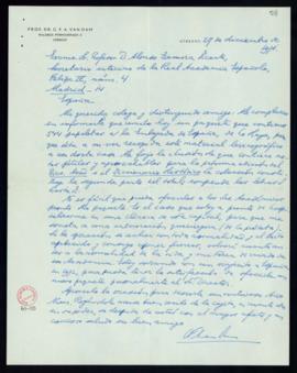 Carta de C. F. Adolf van Dam a Alonso Zamora Vicente en la que le anuncia un próximo envío de 544...