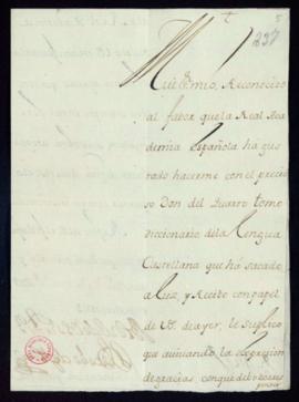 Carta de Jacobo de Flon a Vincencio Squarzafigo de agradecimiento por el envío del tomo cuarto de...