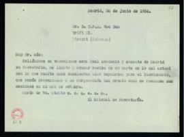 Minuta de la carta del oficial de la Secretaría a C. F. A. van Dam de acuse de recibo de su carta...