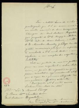 Carta de Francisco Gomes de Amorim al secretario, Manuel Tamayo y Baus, de agradecimiento por su ...
