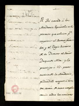 Carta del conde de Floridablanca a Juan Trigueros en la que le comunica que el rey ha concedido p...