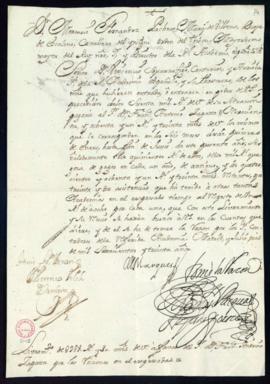 Orden del marqués de Villena de libramiento a favor de Francisco Antonio Zapata de 981 reales y 3...