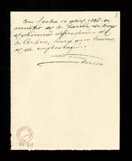 Nota manuscrita en la que se indica que con fecha 14 de abril de 1928 se remitió a García de Dieg...