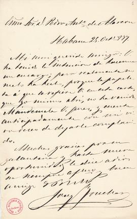 Carta de Joaquín Jovellar a Pedro Antonio de Alarcón sobre un encargo que no puede hacer porque n...