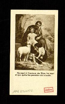 Estampa de San José y el niño Jesús con el Cordero