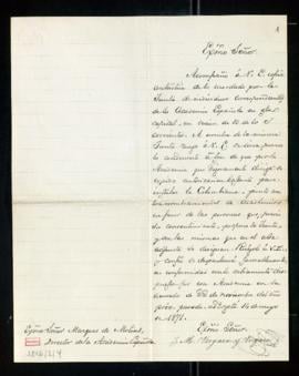Carta de José María Vergara y Vergara al marqués de Molins, director, con la que adjunta una copi...