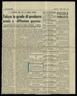 Recorte de Il Mattino con la esquela de Eugenio Mele