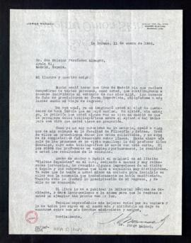 Carta de Jorge Mañach a Melchor Fernández Almagro en la que le dice que al regresar a La Habana n...
