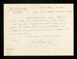 Carta de Manuel Aguilar, conde de Casa Rul, a Melchor Fernández Almagro en la que acusa recibo de...
