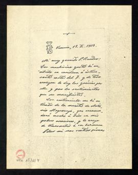 Reproducción de la carta de Carlos de Borbón al P. Recader en la que le agradece la suya y le pid...