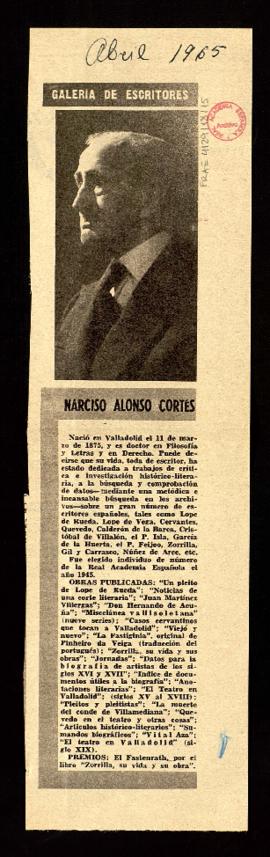 Recorte [de ABC] con el artículo Galería de escritores. D. Narciso Alonso Cortés