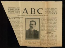 Recorte de prensa del diario ABC de 20 de noviembre de 1923, con la noticia del fallecimiento de ...