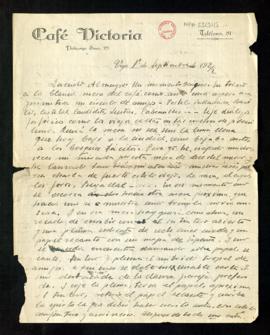 Carta de Eugenio Montes a Melchor Fernández Almagro con sus reflexiones en torno a una mesa del café