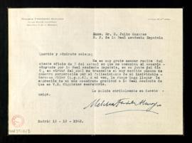 Carta de Mechor Fernández Almagro a Julio Casares en la que acusa recibo del pésame enviado por l...