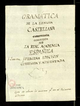 Diseño de la cubierta de la cuarta edición de la Gramática de la lengua castellana
