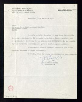 Carta de Julio César Chaves, presidente de la Academia Paraguaya de la Lengua Española, a Dámaso ...