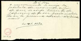 Minuta del besalamano del secretario [a Ignacio Bolívar y Urrutia] con el que vuelve a enviarle l...